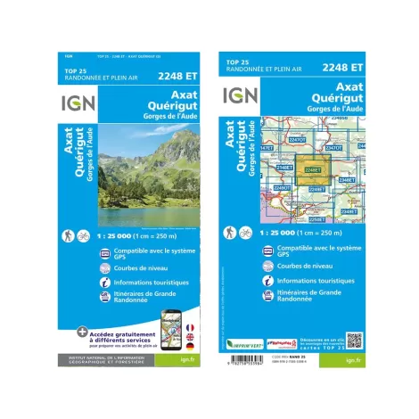 IGN 2248ET Axat. Quérigut. Gorges de l'Aude